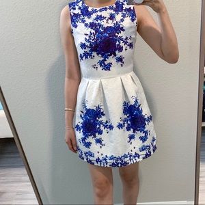 Blue floral empire waist dress